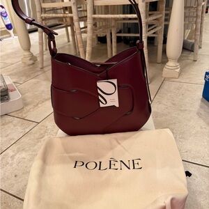 Polene Nodde Hobo Bag in in smooth black cherry Italian full-grain leather BNWT